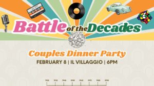 Couples dinner invitation - Battle of the decades. Come dressed as your favorite decade.